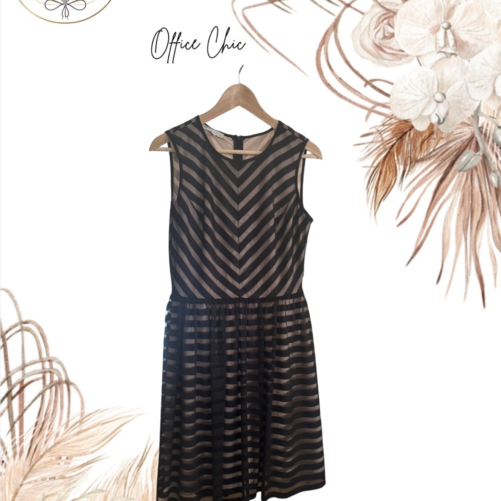 London Times Black and White Fit and Flare Midi Dress